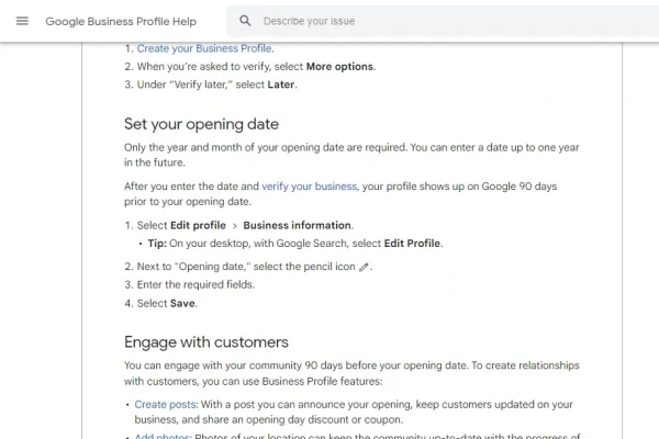set opening date google business profile