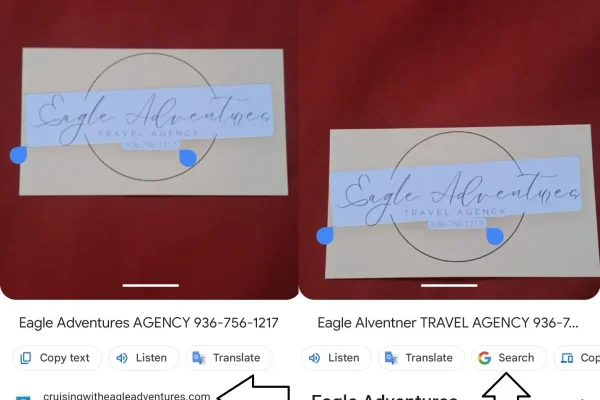 Google Lens search for a business card Google Lens search for a business card