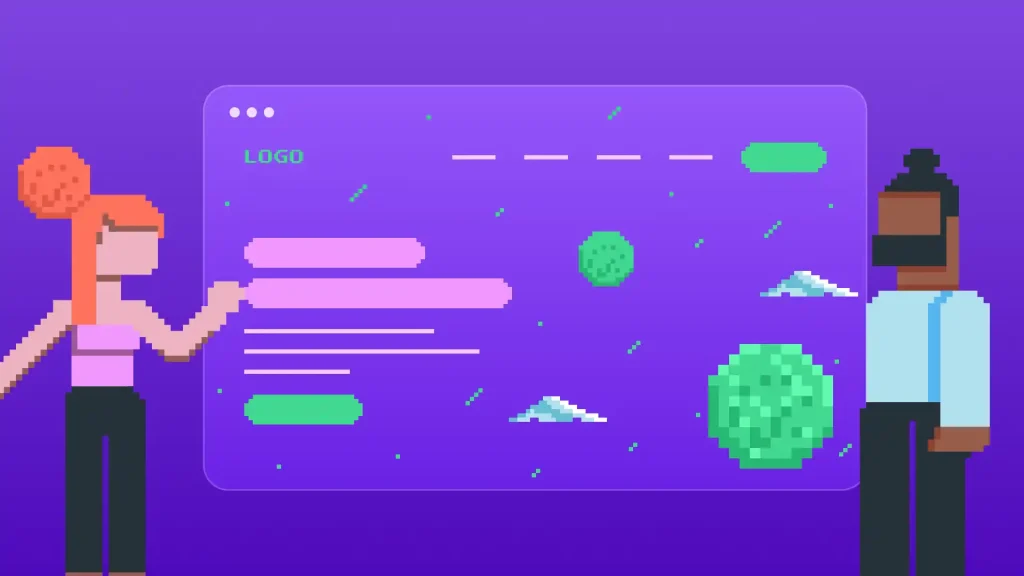 Cool pixel art featuring a red headed woman and a modern dark-skinned man.