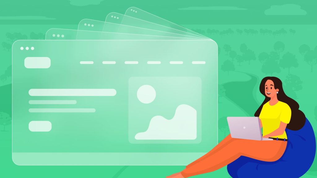 Featured image for a blog post containing a UX design checklist. The image shows a woman on a laptop, who is perhaps reading over a checklist.