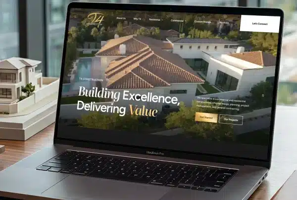 Laptop displaying construction company website